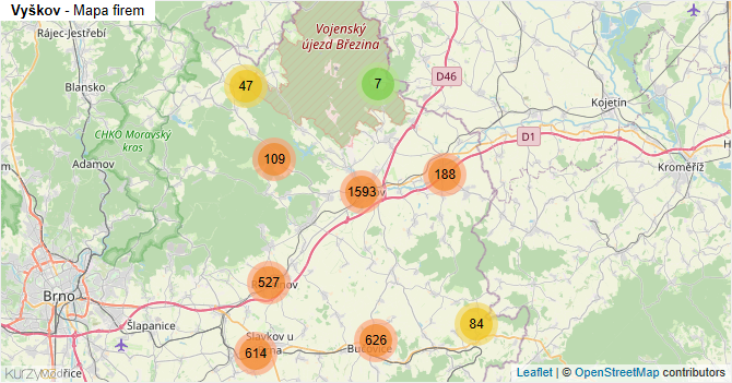 Vyškov - mapa firem