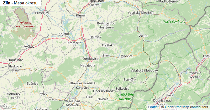 Zlín - mapa okresu