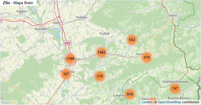 Zlín - mapa firem
