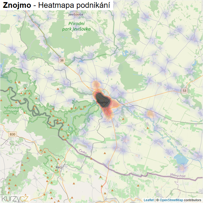 Mapa Znojmo - Firmy v okrese.