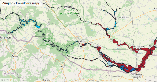 Znojmo - záplavové mapy stoleté vody