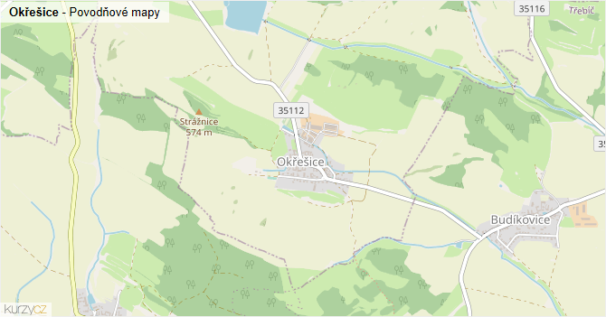 Okřešice - záplavové mapy stoleté vody