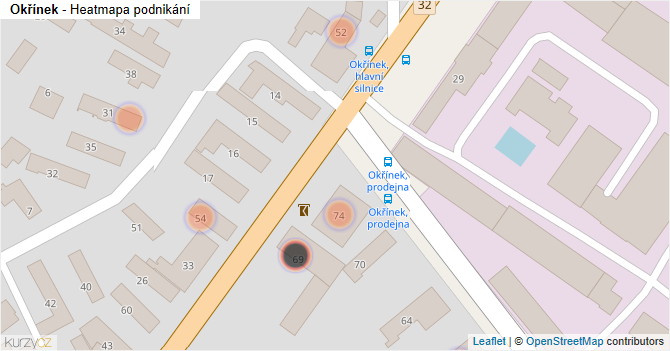 Okřínek - mapa podnikání