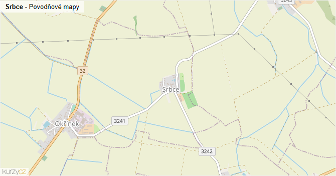 Srbce - záplavové mapy stoleté vody