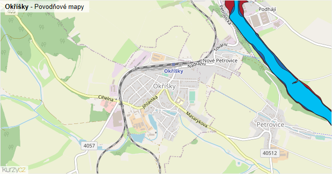 Okříšky - záplavové mapy stoleté vody