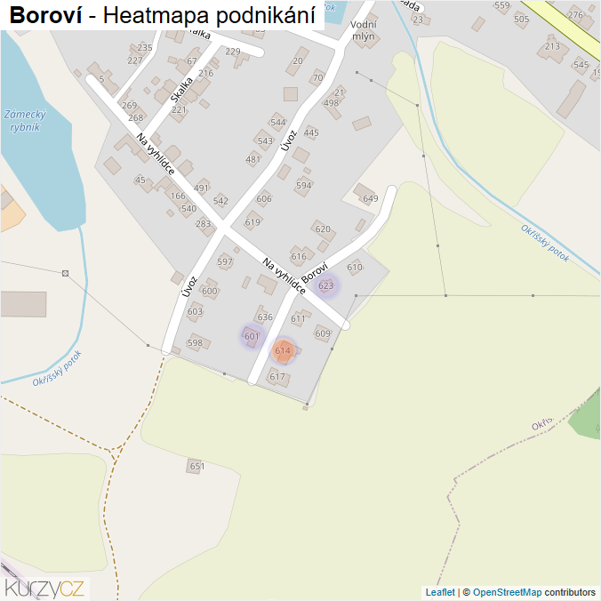 Mapa Boroví - Firmy v ulici.
