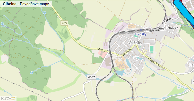 Cihelna - záplavové mapy stoleté vody
