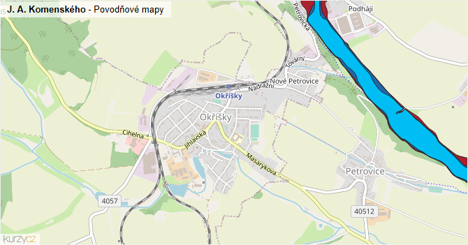J. A. Komenského - záplavové mapy stoleté vody