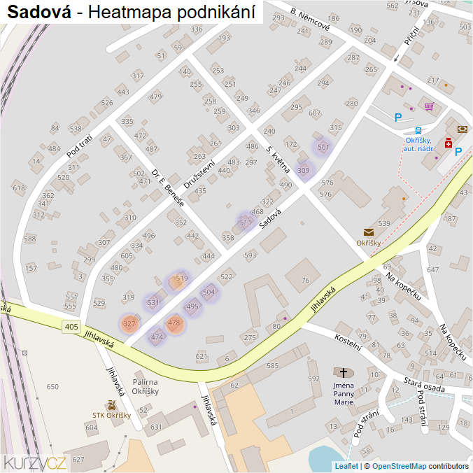 Mapa Sadová - Firmy v ulici.