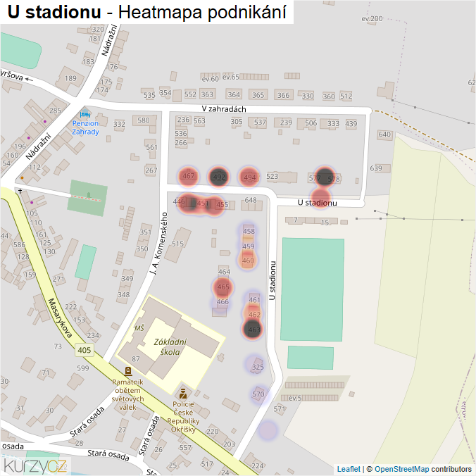 Mapa U stadionu - Firmy v ulici.