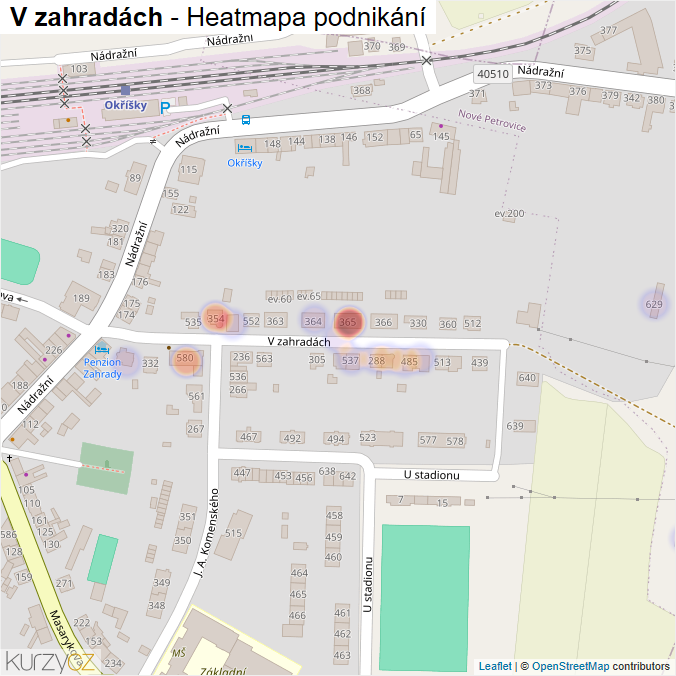 Mapa V zahradách - Firmy v ulici.