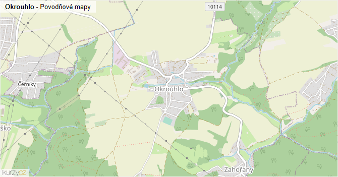 Okrouhlo - záplavové mapy stoleté vody