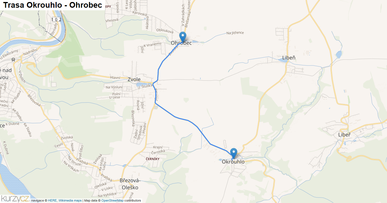 Okrouhlo-Ohrobec, mapa trasy