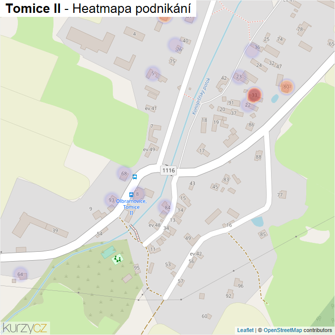 Mapa Tomice II - Firmy v části obce.