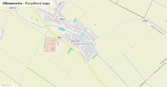 Olbramovice - záplavové mapy stoleté vody