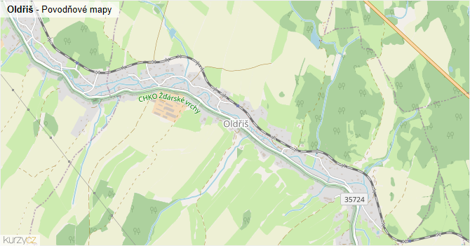 Oldřiš - záplavové mapy stoleté vody