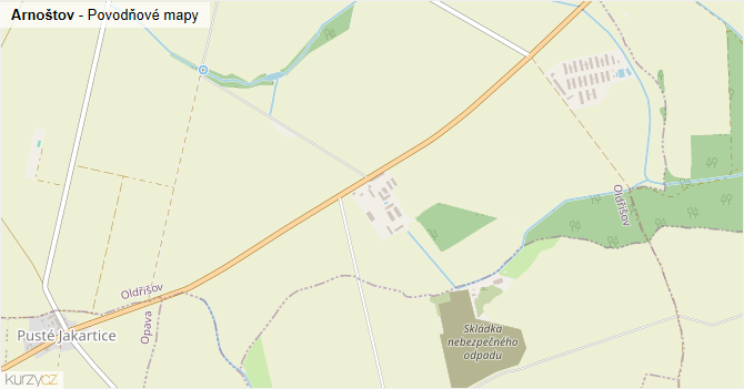 Arnoštov - záplavové mapy stoleté vody