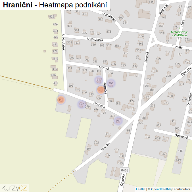 Mapa Hraniční - Firmy v ulici.