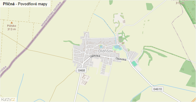 Příčná - záplavové mapy stoleté vody