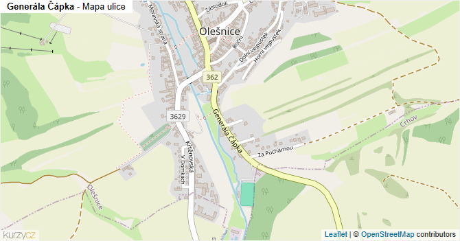 Generála Čápka - mapa ulice