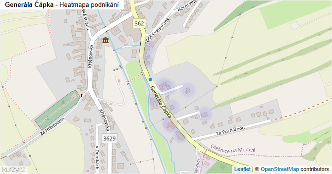 Generála Čápka - mapa podnikání