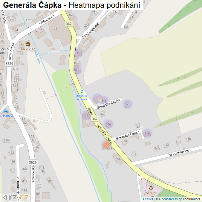 Mapa Generála Čápka - Firmy v ulici.