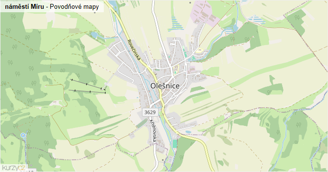 náměstí Míru - záplavové mapy stoleté vody