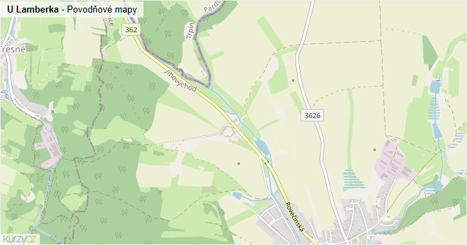 U Lamberka - záplavové mapy stoleté vody