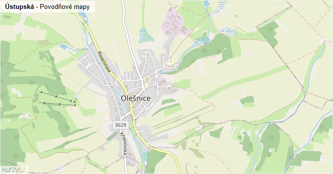 Ústupská - záplavové mapy stoleté vody