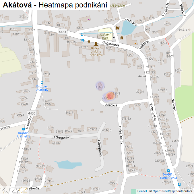Mapa Akátová - Firmy v ulici.