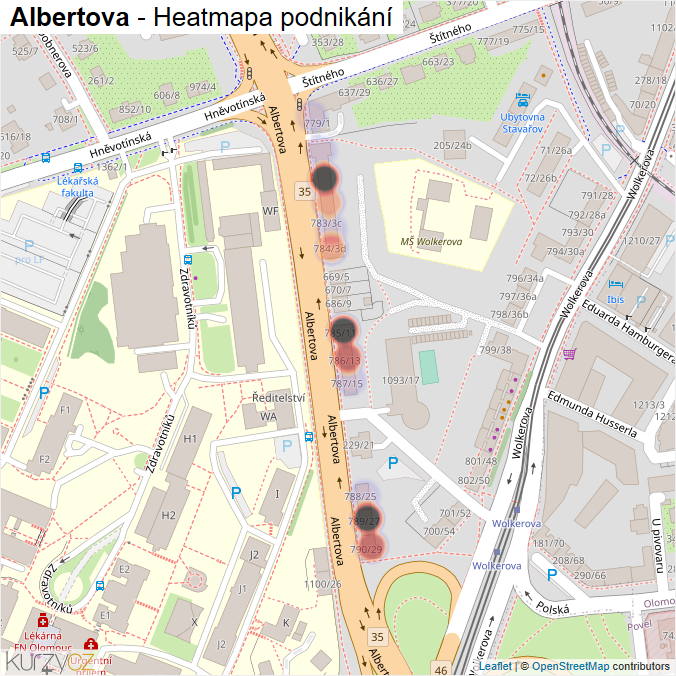 Mapa Albertova - Firmy v ulici.