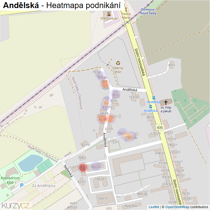 Mapa Andělská - Firmy v ulici.