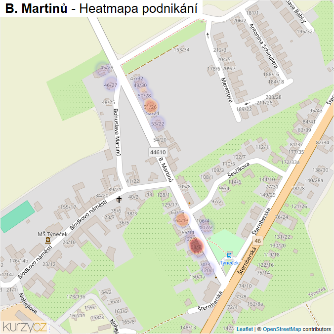Mapa B. Martinů - Firmy v ulici.