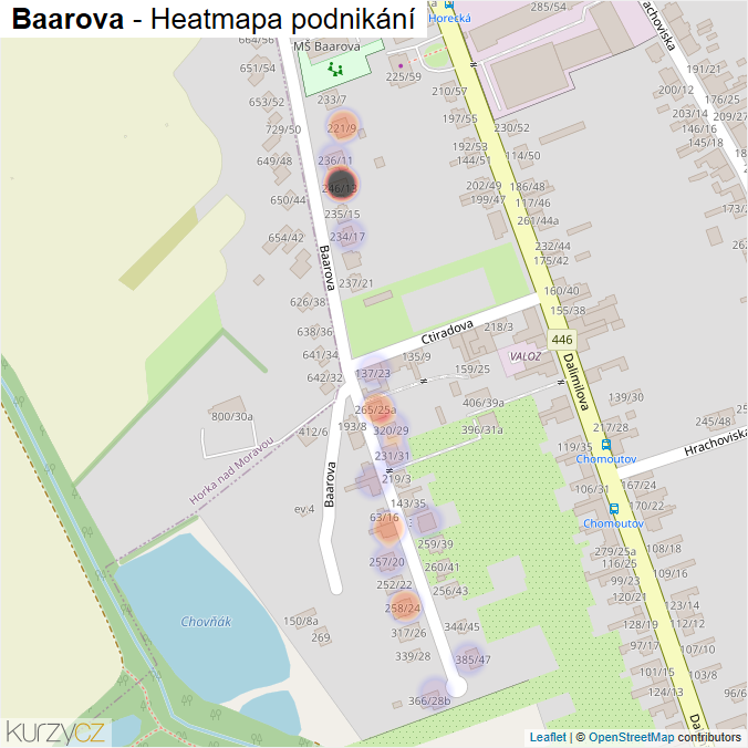 Mapa Baarova - Firmy v ulici.