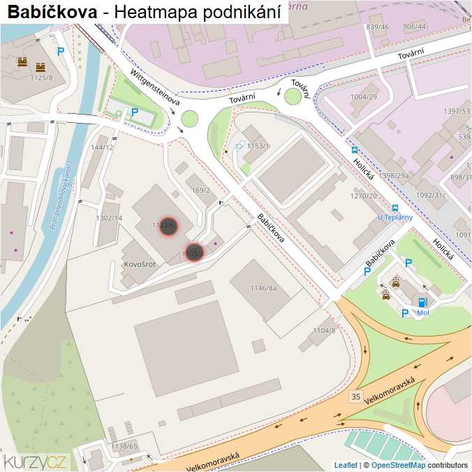 Mapa Babíčkova - Firmy v ulici.