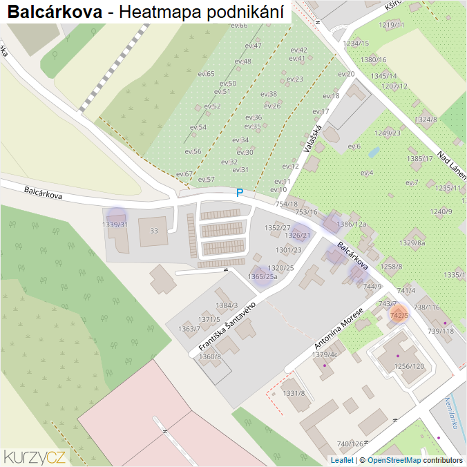 Mapa Balcárkova - Firmy v ulici.