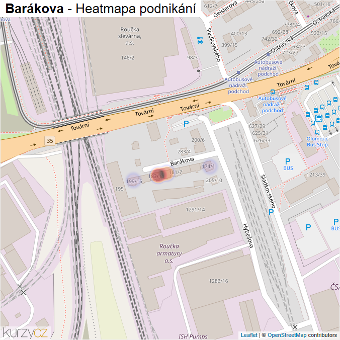 Mapa Barákova - Firmy v ulici.