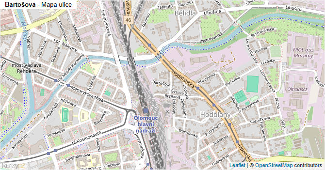 Bartošova - mapa ulice