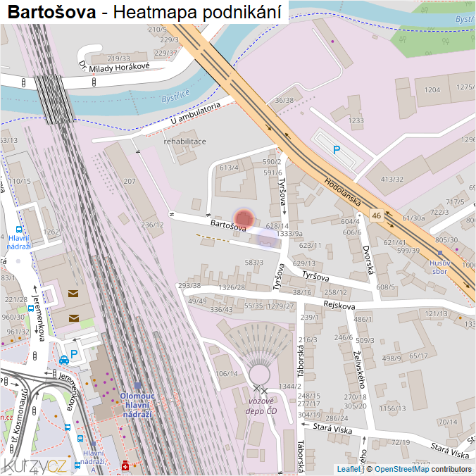 Mapa Bartošova - Firmy v ulici.