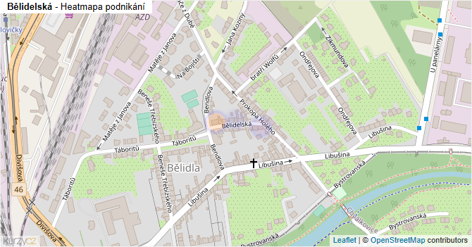 Bělidelská - mapa podnikání