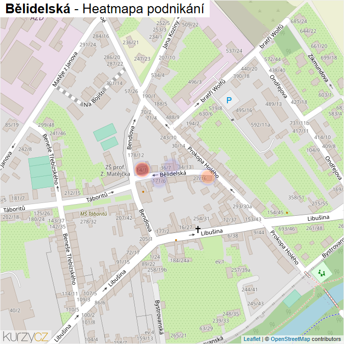 Mapa Bělidelská - Firmy v ulici.