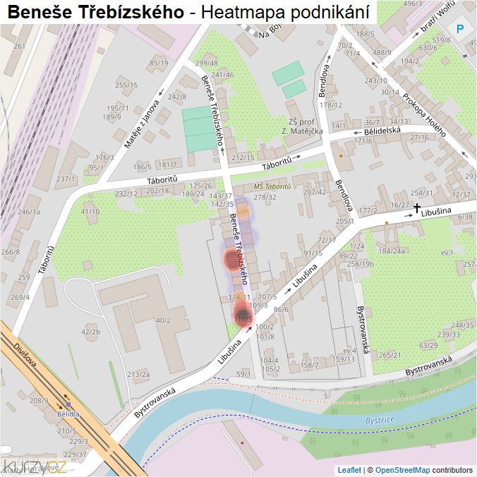 Mapa Beneše Třebízského - Firmy v ulici.