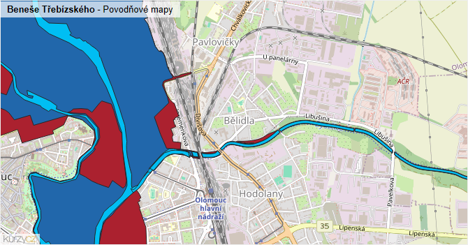 Beneše Třebízského - záplavové mapy stoleté vody