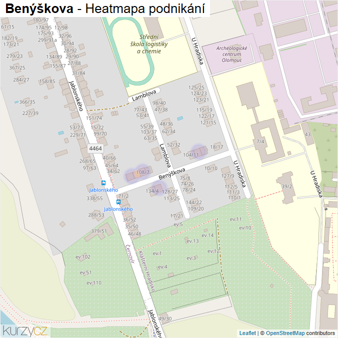 Mapa Benýškova - Firmy v ulici.