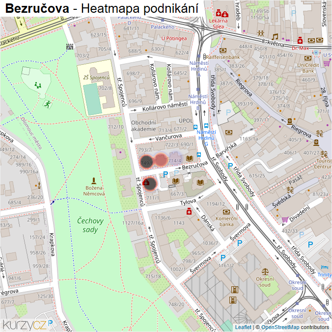 Mapa Bezručova - Firmy v ulici.