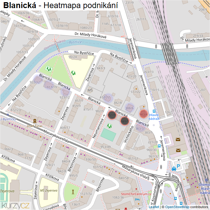 Mapa Blanická - Firmy v ulici.