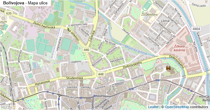 Bořivojova - mapa ulice