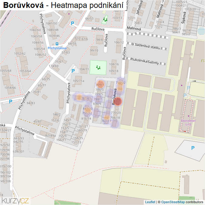 Mapa Borůvková - Firmy v ulici.