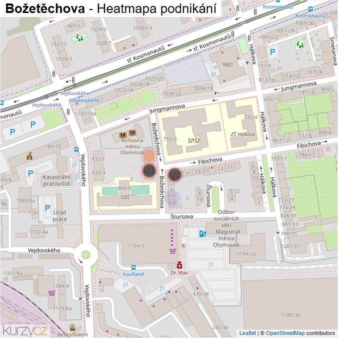 Mapa Božetěchova - Firmy v ulici.