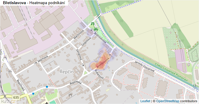 Břetislavova - mapa podnikání